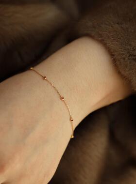 超细！！S925银镀14K金人工红宝石迷你手链简约精致高级气质女