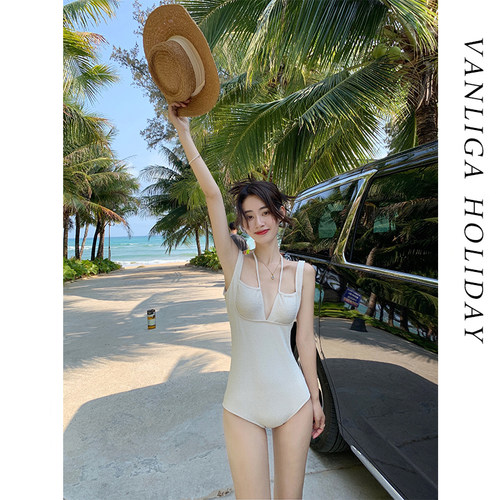 Vanliga新款纯色性感挂脖连体