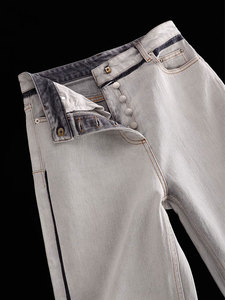 CHAO级推荐！描边浅灰色时髦拖地阔腿裤设计感宽松休闲裤女