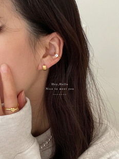 韩国mini拉丝耳扣低耳洞 小巧纯银耳环女小众百搭 高级感磨砂耳圈