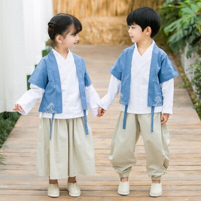 儿童春秋季长袖棉麻演出汉服古装