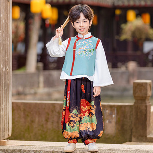 男童唐装汉服古风少爷套装秋季表演服新中式中国风儿童表演服