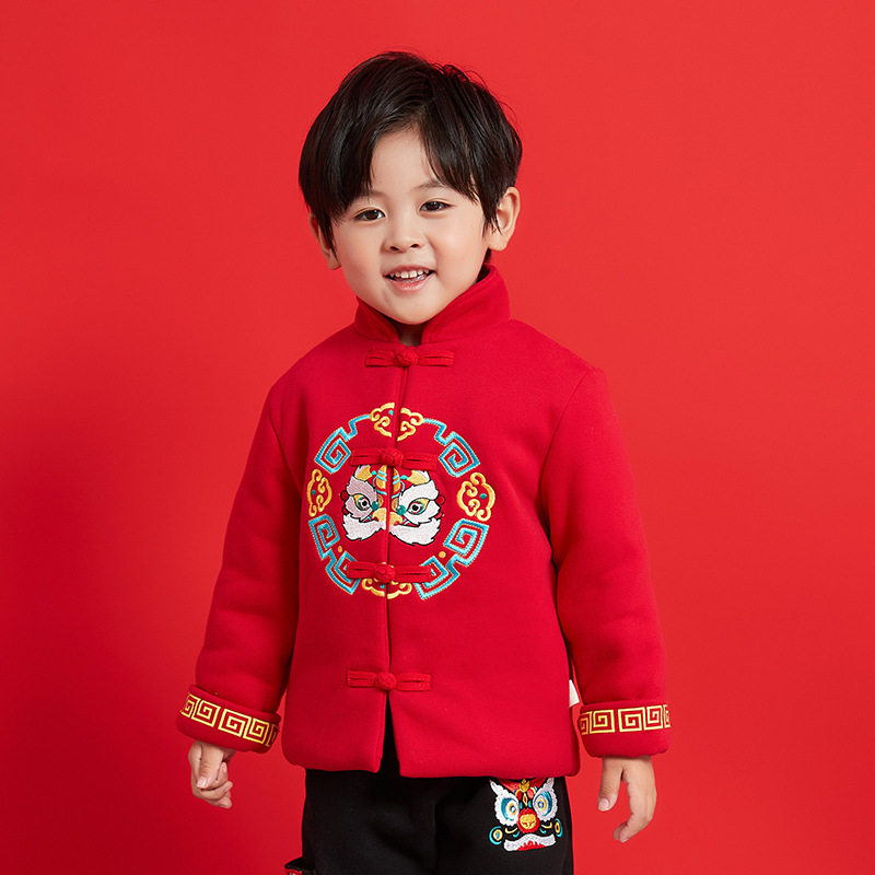 儿童唐装拜年服外套加厚红色喜庆