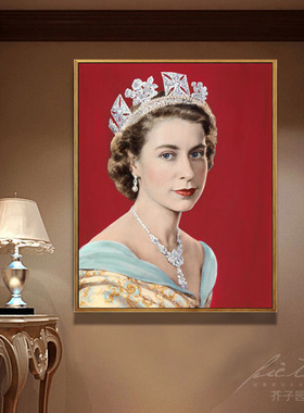 英国女王装饰挂画伊丽莎白二世戴爱丝普蕾Asprey王冠珠宝店油画布