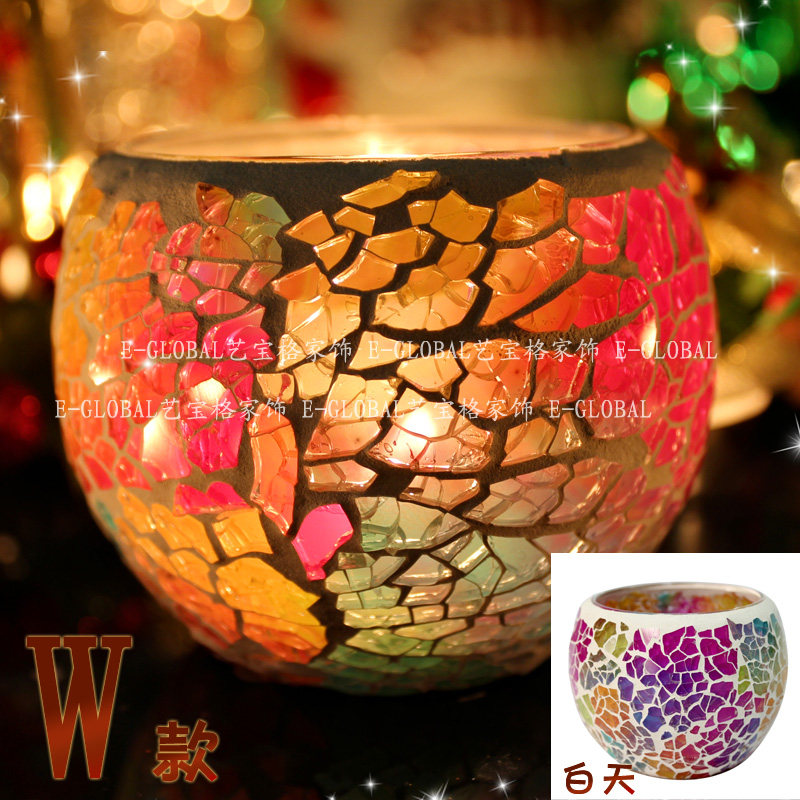 3只包邮马赛克玻璃烛台欧式烛光晚餐创意婚庆蜡烛杯道具餐桌摆件