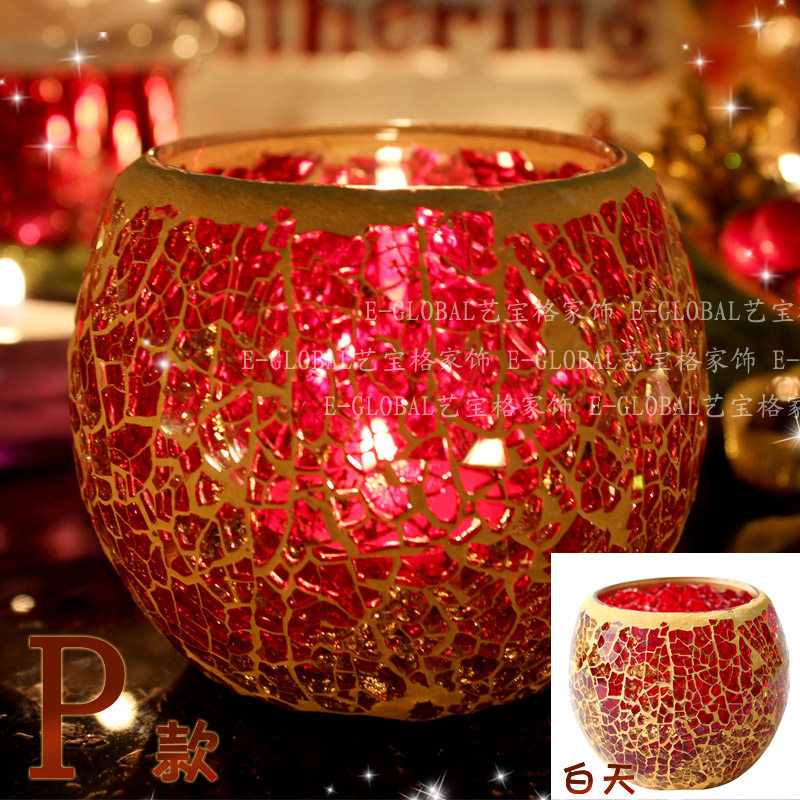 3只包邮马赛克玻璃烛台欧式烛光晚餐创意婚庆蜡烛杯道具餐桌摆件