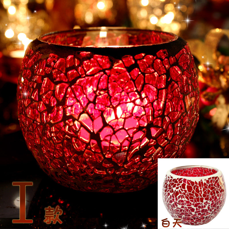 3只包邮马赛克玻璃烛台欧式烛光晚餐创意婚庆蜡烛杯道具餐桌摆件