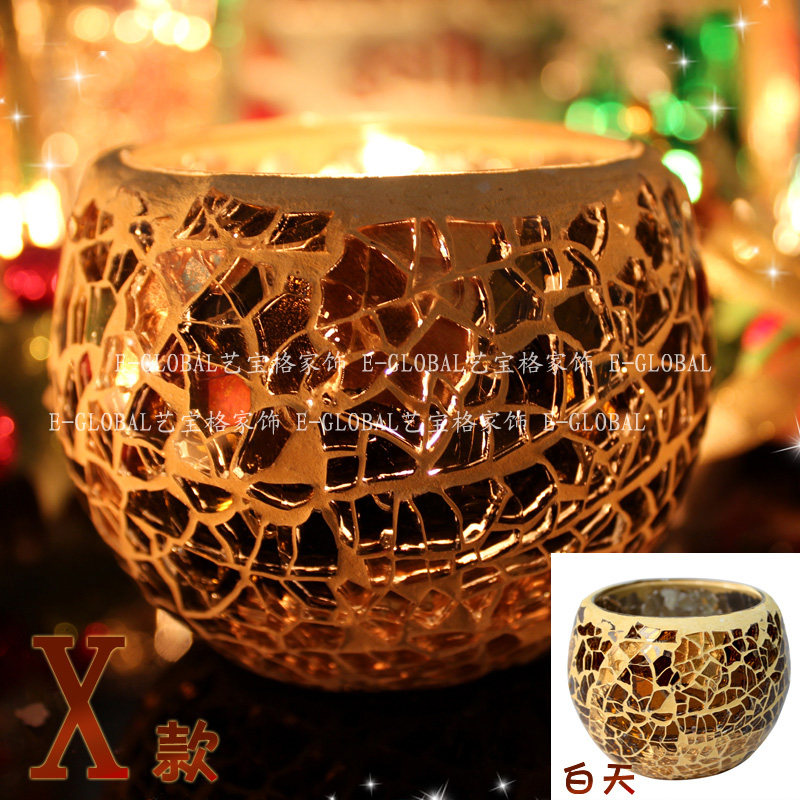 3只包邮马赛克玻璃烛台欧式烛光晚餐创意婚庆蜡烛杯道具餐桌摆件