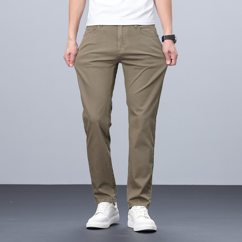 2025夏季薄款纯棉休闲裤男直筒修身男裤九分咖啡色牛仔风男士长裤