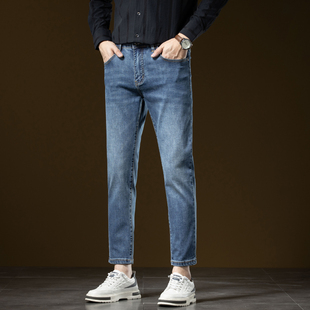 春秋新款九分牛仔裤男士修身小脚小个子简约净版弹力厚款天丝男裤
