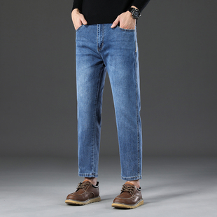 九分牛仔裤男士秋冬新款加绒宽松直筒矮胖小个子大码弹力休闲男裤