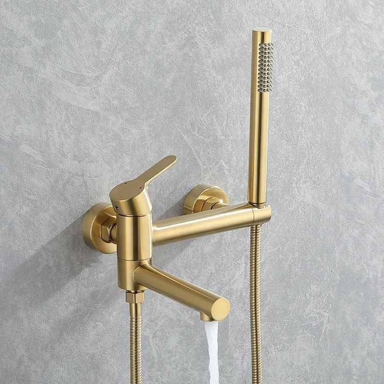 全铜浴缸水龙头冷热混水阀开关浴室金色简易三联淋浴花洒套装家用