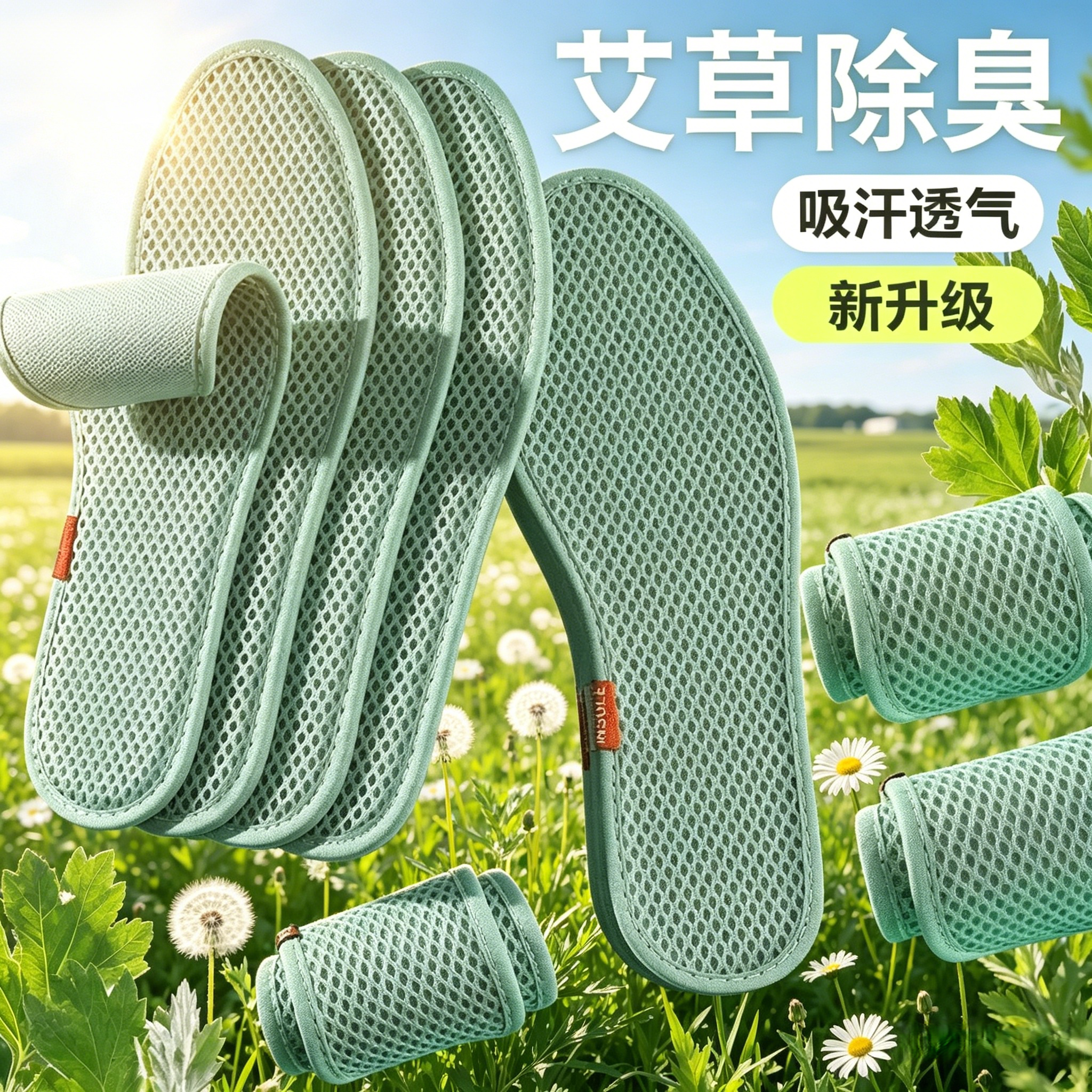 艾草除臭鞋垫男女清凉吸汗透气防臭软底舒适防汗夏天网眼运动鞋垫