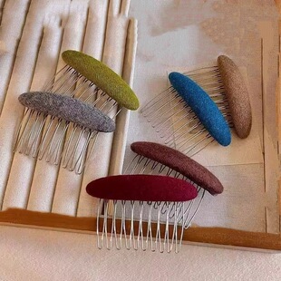 复古毛呢倒插梳发夹女碎发整理神器发梳公主头侧边夹刘海固定发卡