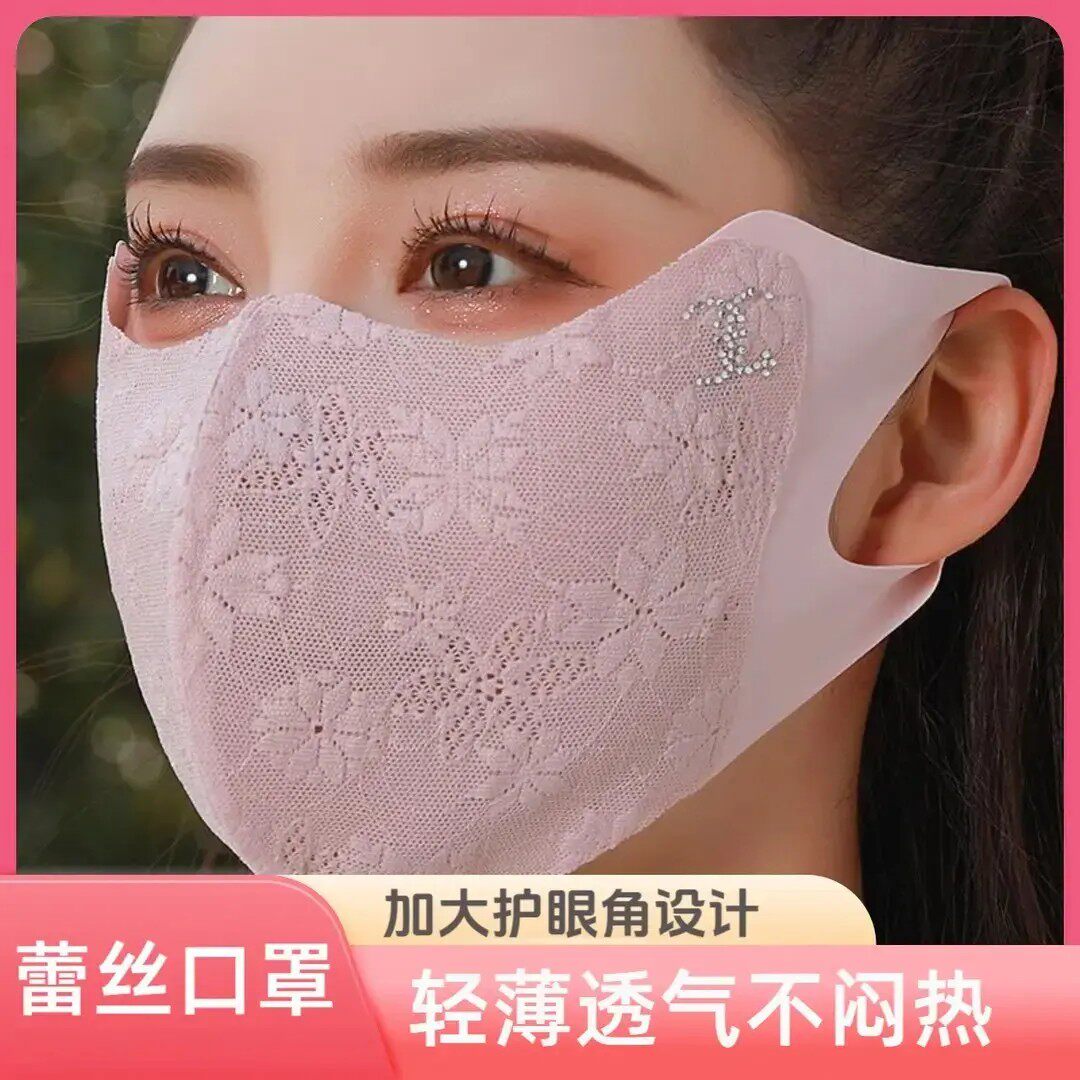 夏季蕾丝防晒口罩女防紫外线冰丝透气骑行开车防风遮阳面罩高颜值