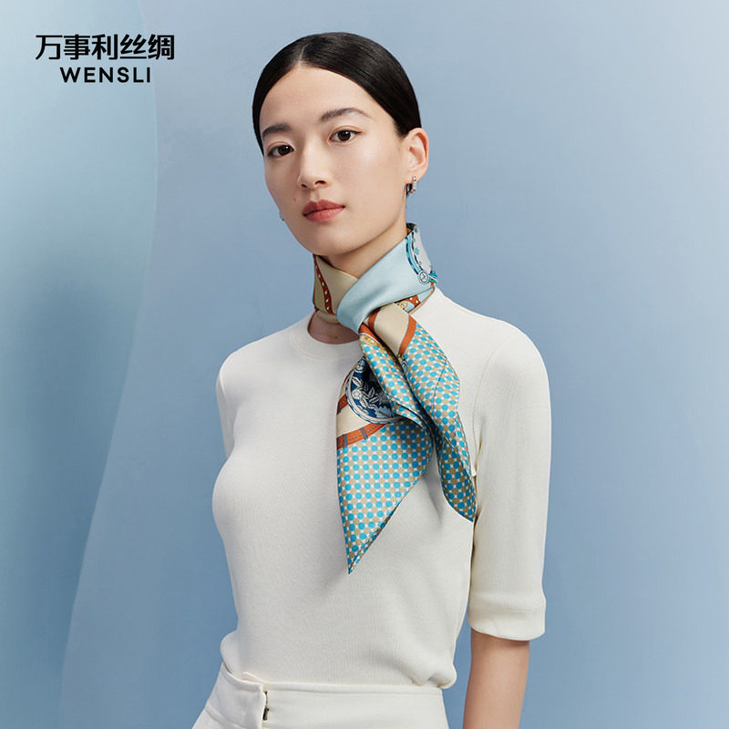 万事利年度新款100%桑蚕丝丝巾百搭双面印花大方巾-东方吉金