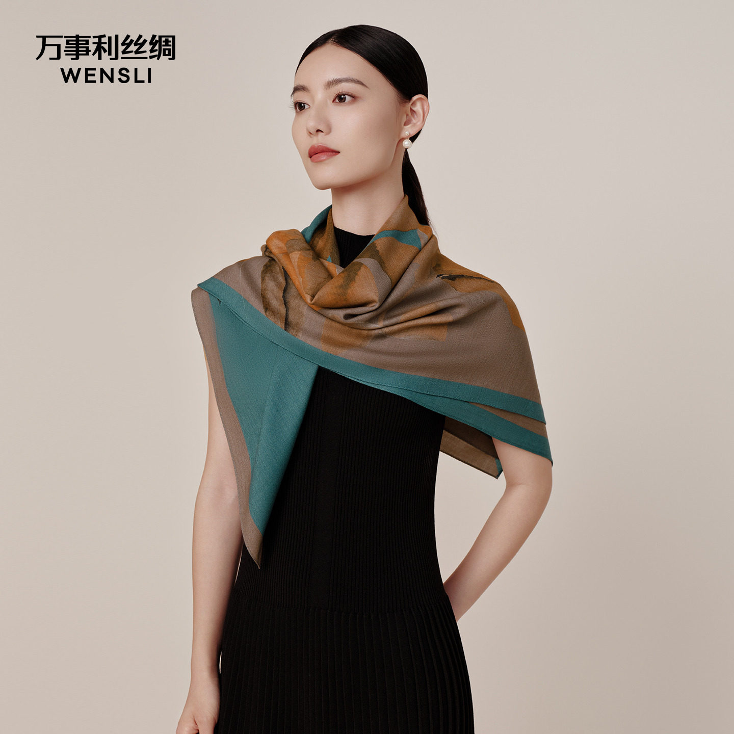 万事利2025新款真丝绵羊毛围巾丝巾桑蚕丝披肩女送礼礼盒 沁兰香