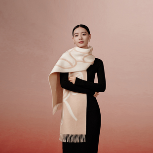 万事利秋冬新款100%绵羊毛系列围巾新年礼物--交错时空小满