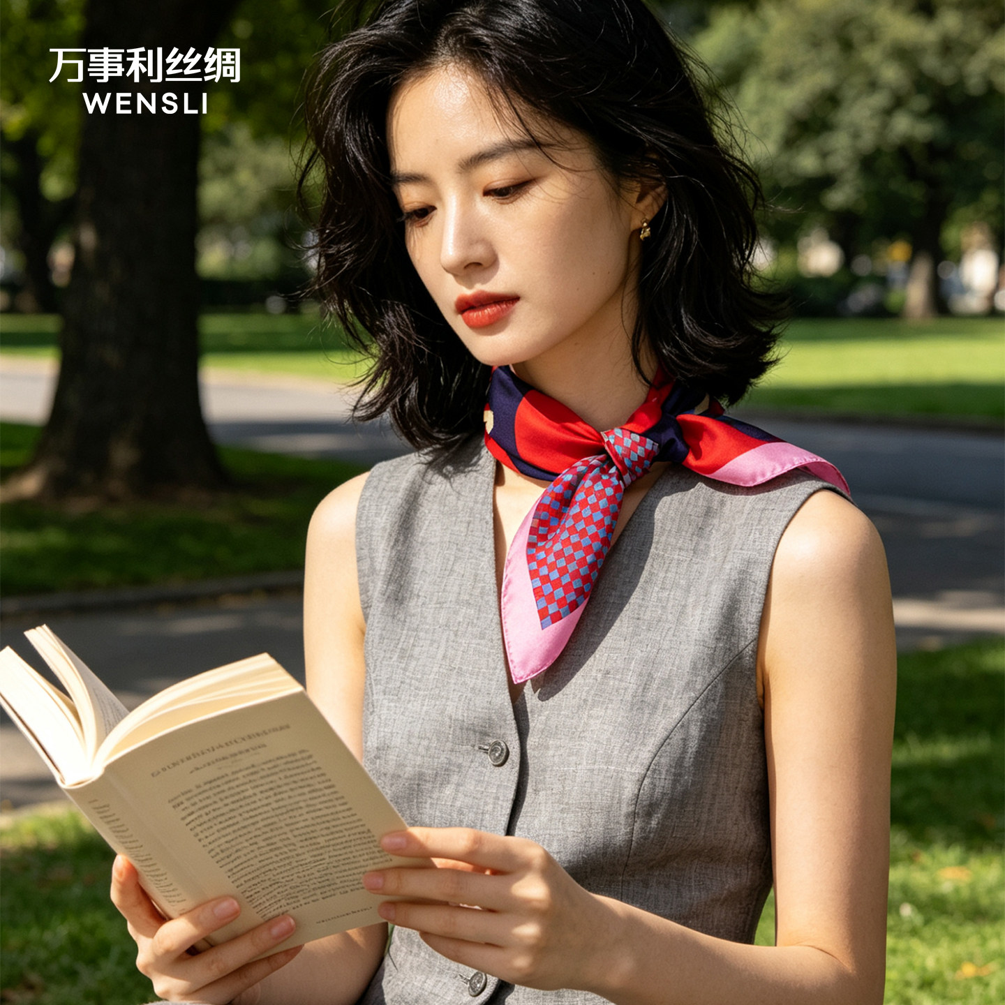 万事利新品100%桑蚕丝真丝丝巾女双面印花小方巾SHINE系列-乱序