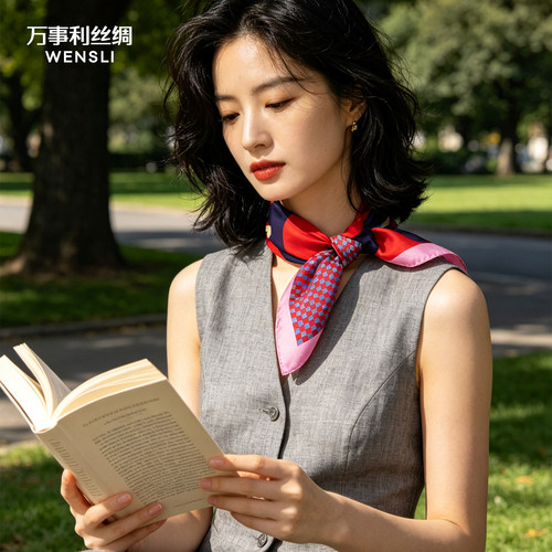 万事利新品100%桑蚕丝真丝丝巾女双面印花小方巾SHINE系列-乱序