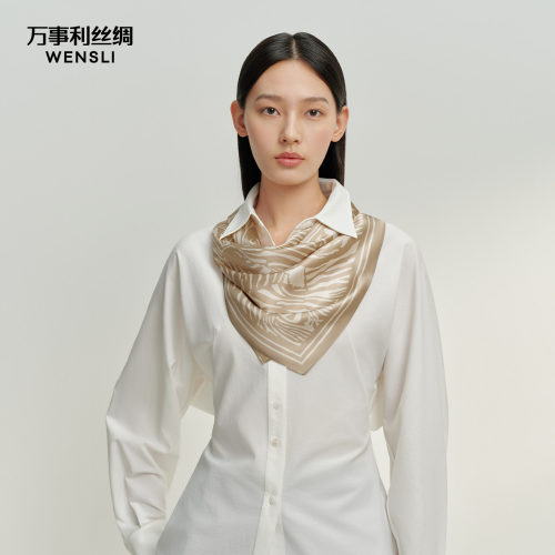 万事利26春夏丝巾搭配衬衫真丝桑蚕丝中方巾披肩女礼物礼盒斑马