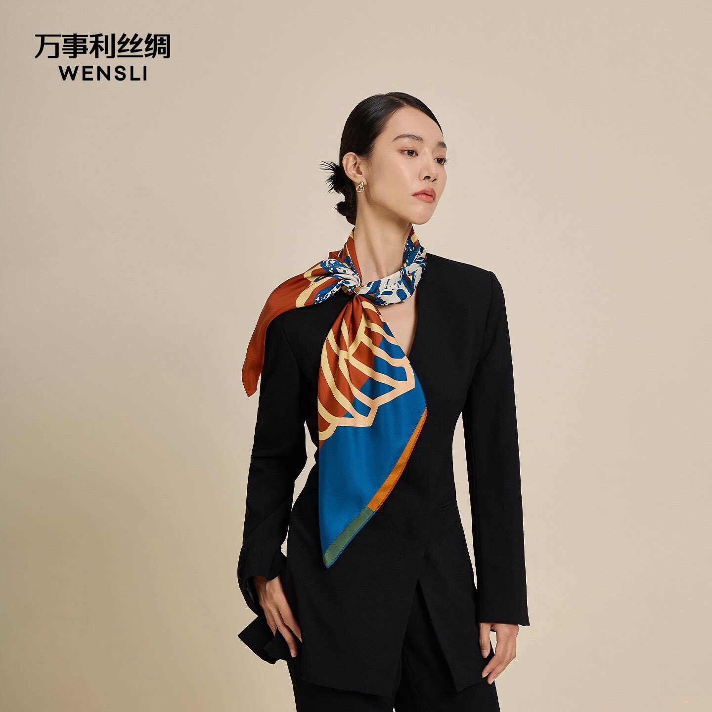 万事利2025新款真丝丝巾套装大方巾丝巾扣礼盒礼物 纯粹真我耀目