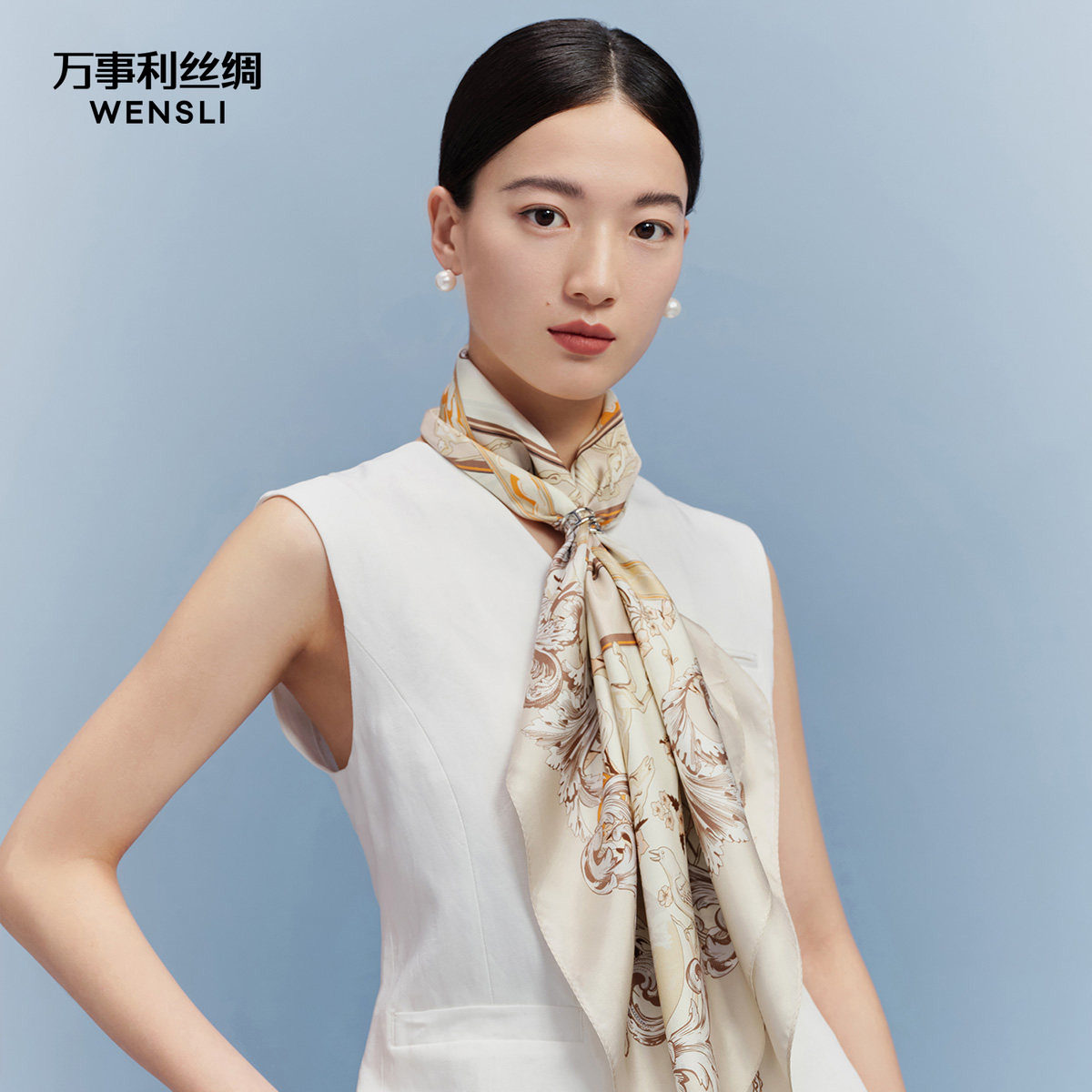 万事利100%桑蚕丝丝巾女星座大气百搭头巾大方巾女友礼物星河万里