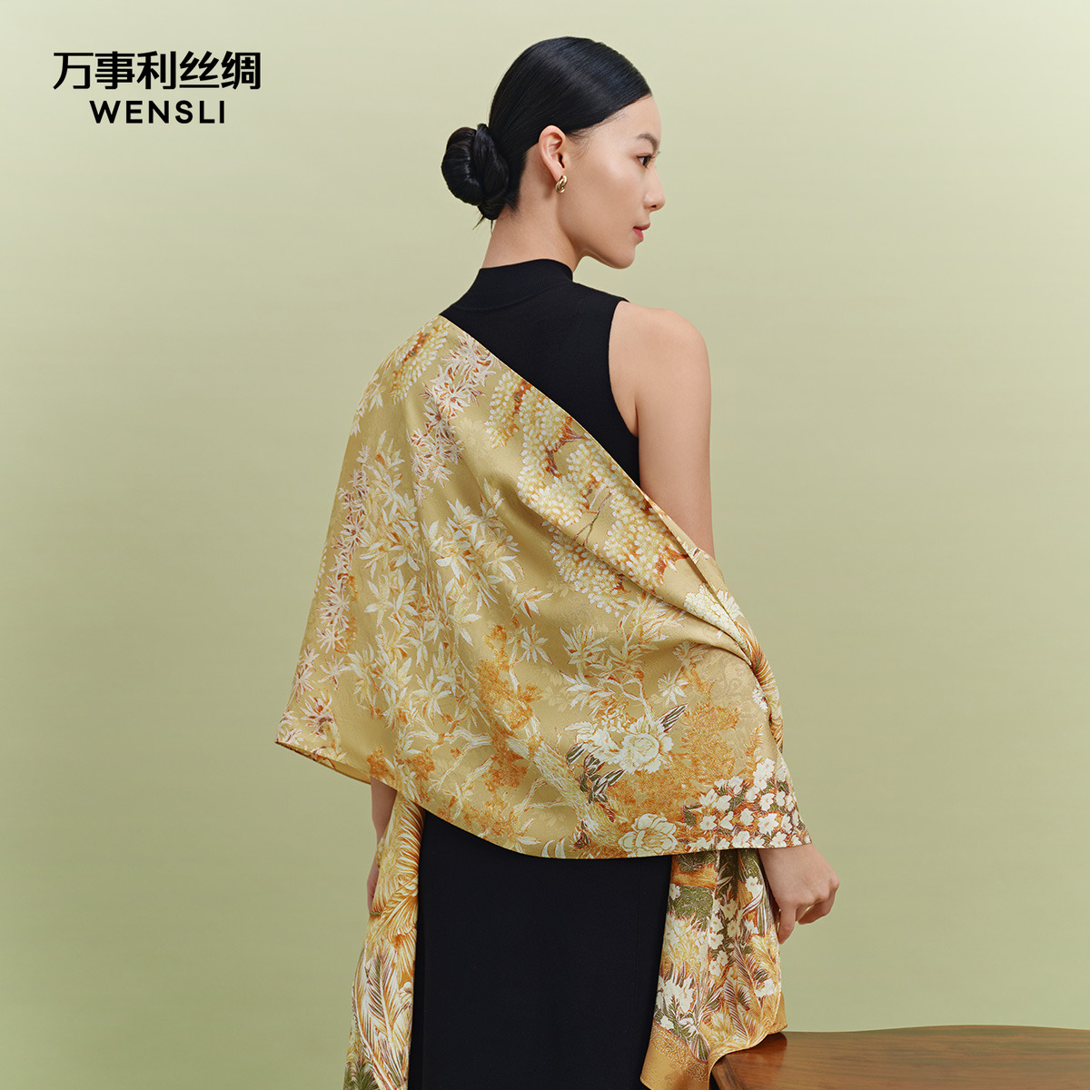 万事利2025重磅100%桑蚕丝真丝丝巾披肩百搭GB双面印花长巾林南辞