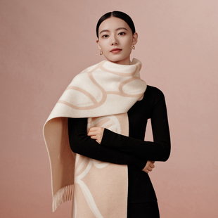 万事利高端绵羊毛围巾100%加厚保暖披肩交错时空小满