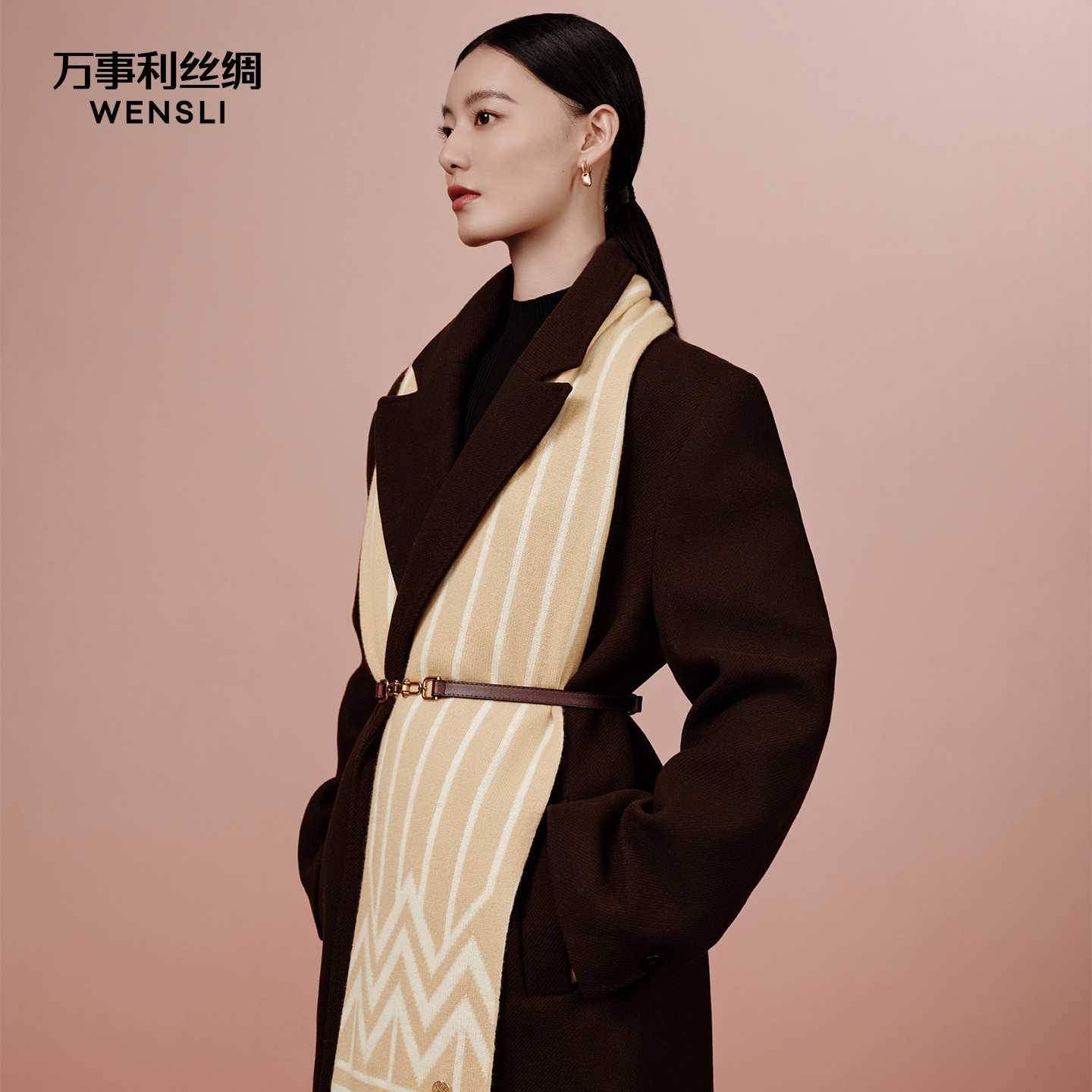 万事利2025新款羊毛情侣围巾条纹100%绵羊毛秋冬保暖围脖 小确幸