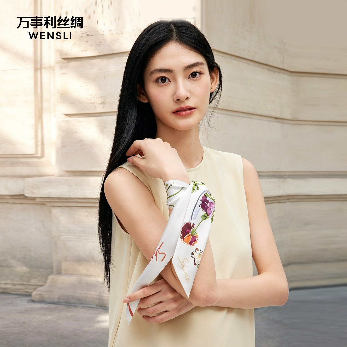 万事利26双面印花100%桑蚕丝真丝丝巾小方巾斜巾SHINE系列-陌上花