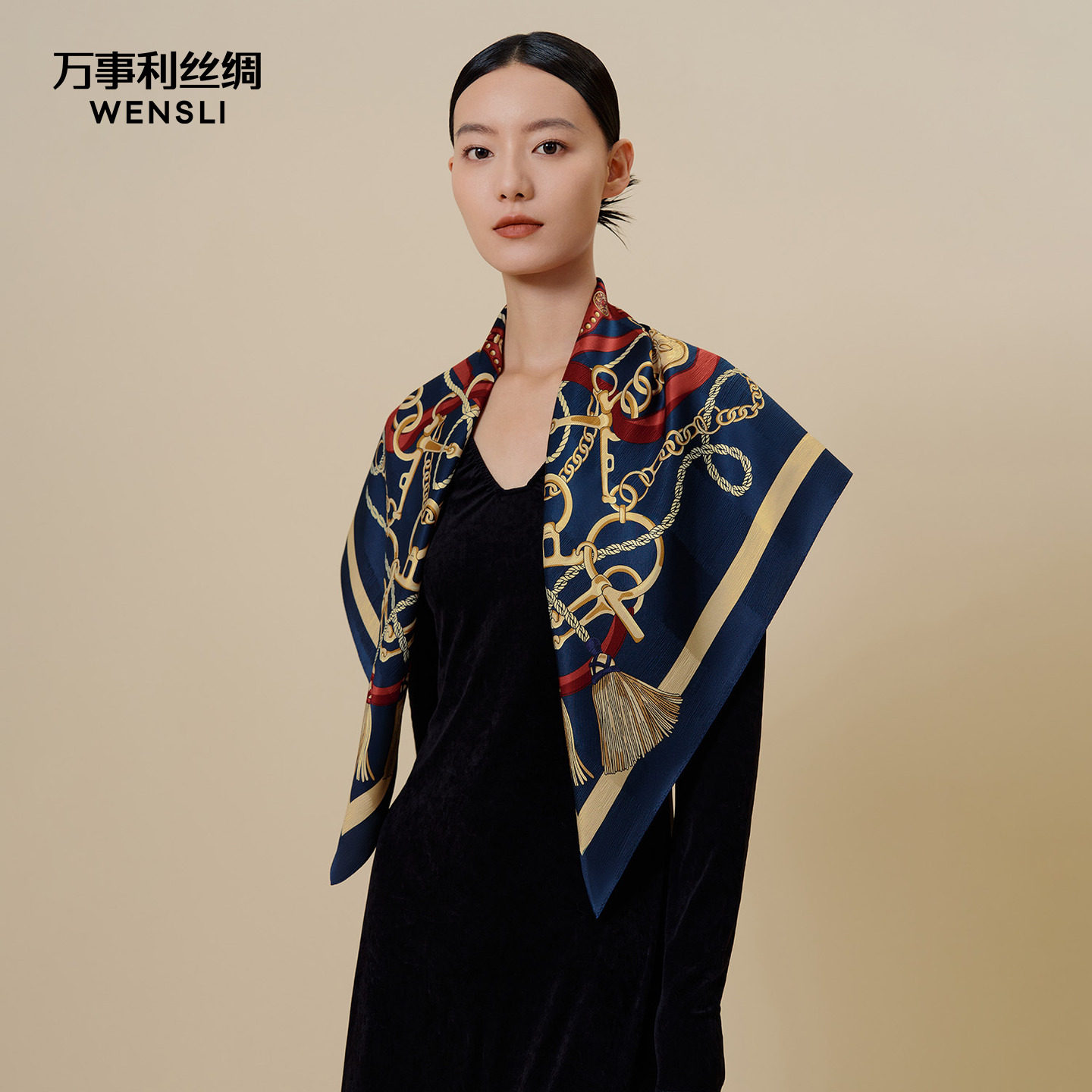 万事利新品100%桑蚕丝真丝丝巾女节日送礼欧式印花大方巾岁金流年