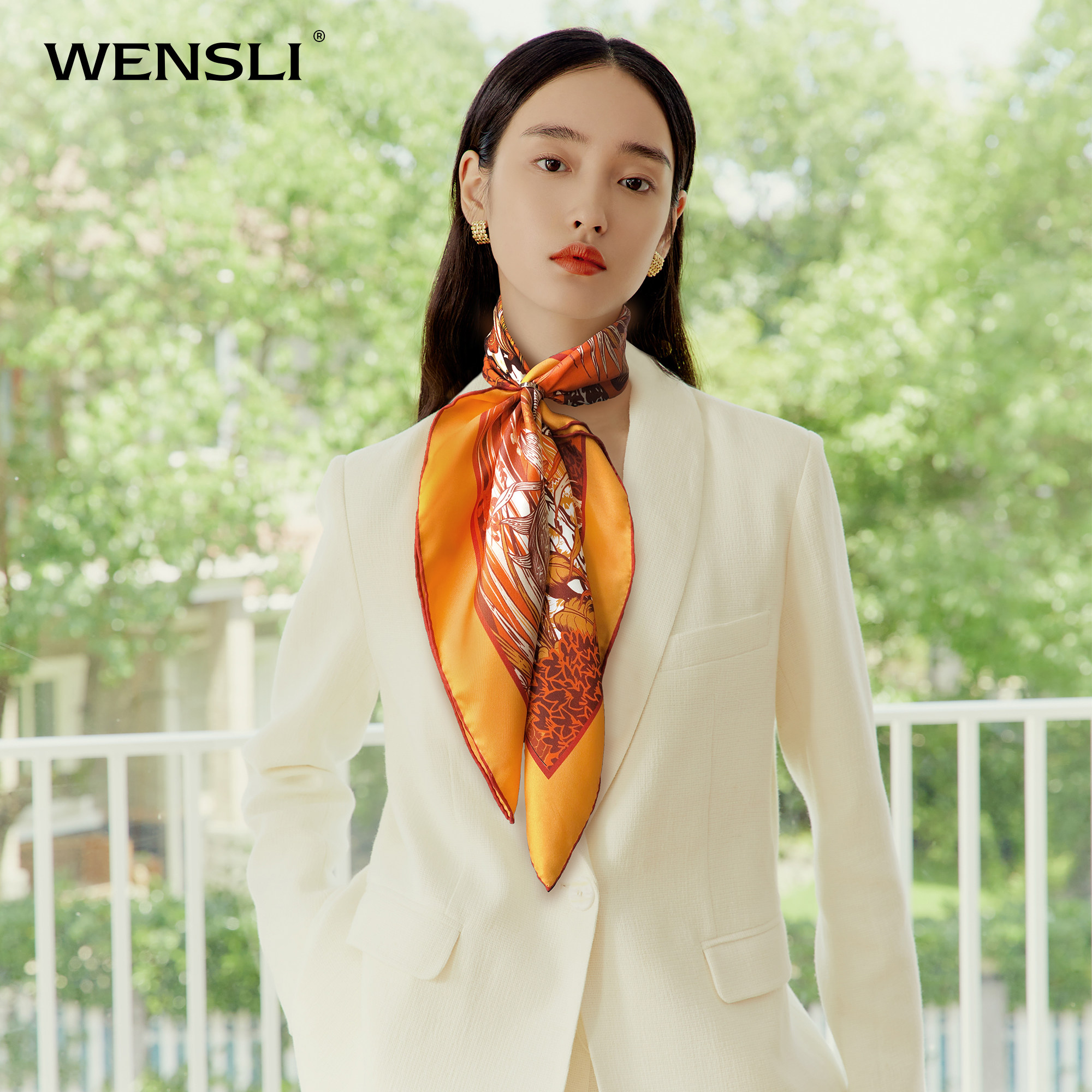 万事利新款100%桑蚕丝真丝丝巾女夏季时尚百搭双面印花中方巾寻鹿