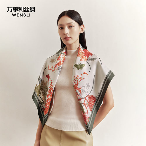 万事利26秋冬新品丝巾88cm大方巾披肩女送妈妈长辈礼物礼盒寻芳曲