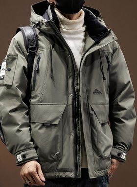 90%鸭绒连帽工装羽绒服男冬季宽松保暖加厚羽绒冲锋衣外套潮男款