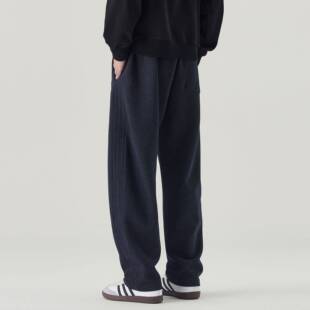 NINPURE 冬季加绒加厚复古小弯刀阔腿卫裤男宽松直筒运动休闲长裤