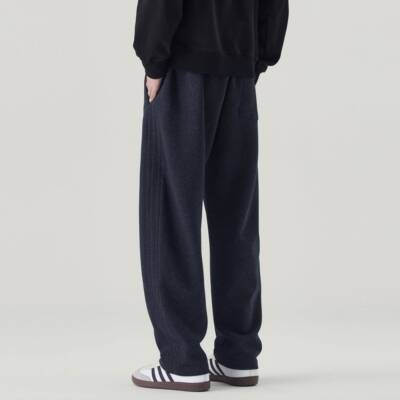 NINPURE 冬季加绒加厚复古小弯刀阔腿卫裤男宽松直筒运动休闲长裤