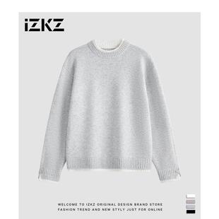 izkz绵羊毛高级假两件毛衣男秋冬2025男装秋季高级简约打底针织衫