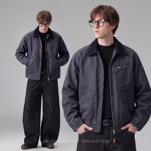 2026春季款法工藏青蓝复古重磅纯棉水洗工装外套男士宽松美式夹克