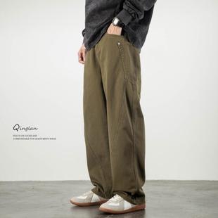 秋冬款 加绒牛仔裤 潮牌休闲弯刀裤 子美式 痞帅 男宽松直筒垂感阔腿裤