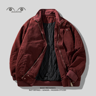 密歇根高端重工水洗加厚工装棉服外套男士秋冬季保暖机车立领夹克