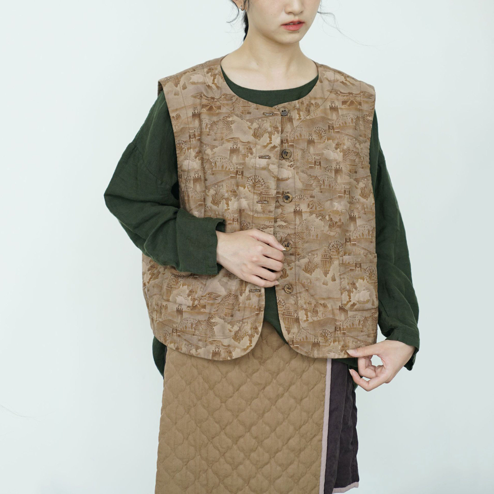 原创轻中式空中阁楼全棉马甲