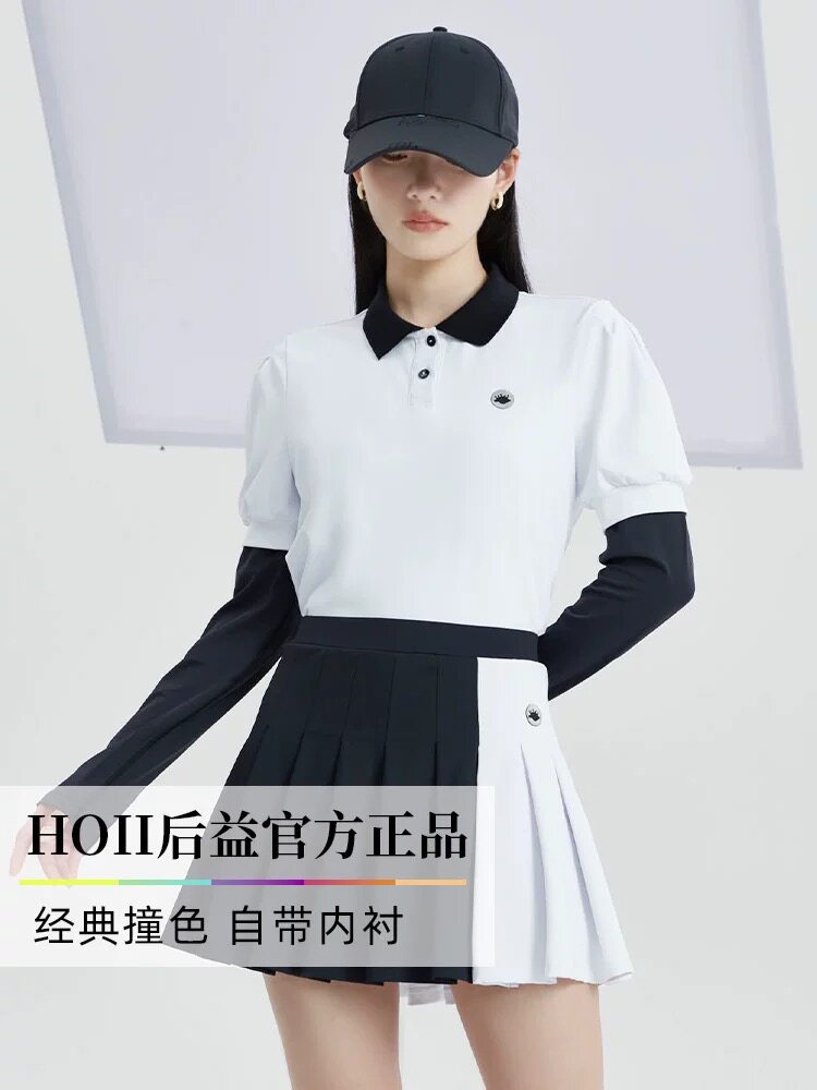 后益Hoii高尔夫网球polo衫女休闲百搭短袖运动上衣/甜美澎袖上衣