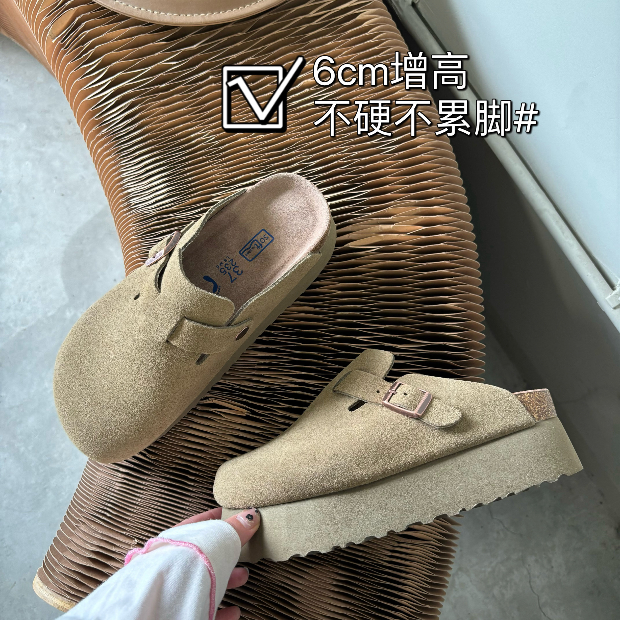 厚底勃肯鞋真皮半拖女2025年新款百搭包头拖鞋复古博肯鞋软木底