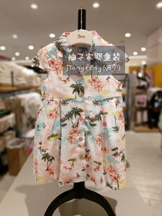 100-150码韩版童装夏女童宝宝椰子树印翻领衬衣裙沙滩度假连衣裙
