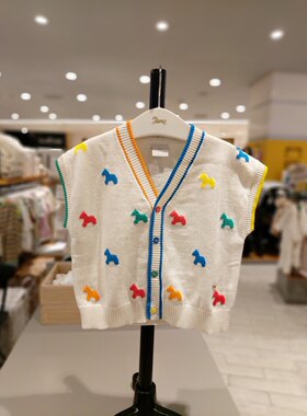 90-140韩国童装春男女童宝宝多巴胺小马提花洋气针织马甲背心开衫