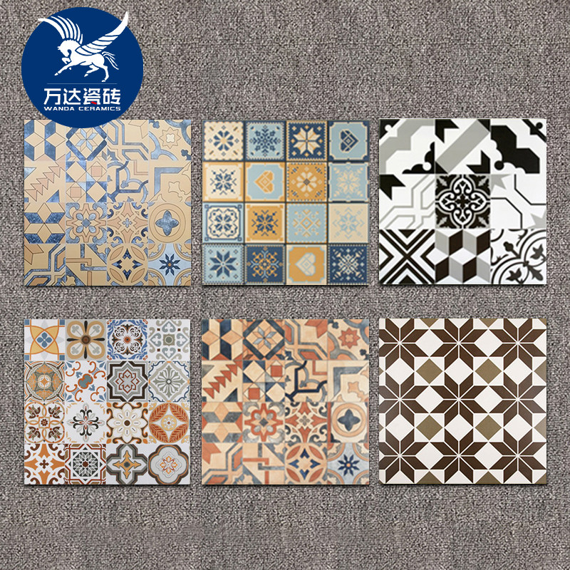 复古花砖600x600客厅地砖 仿古工业水泥砖拼花瓷砖防滑地板砖墙砖