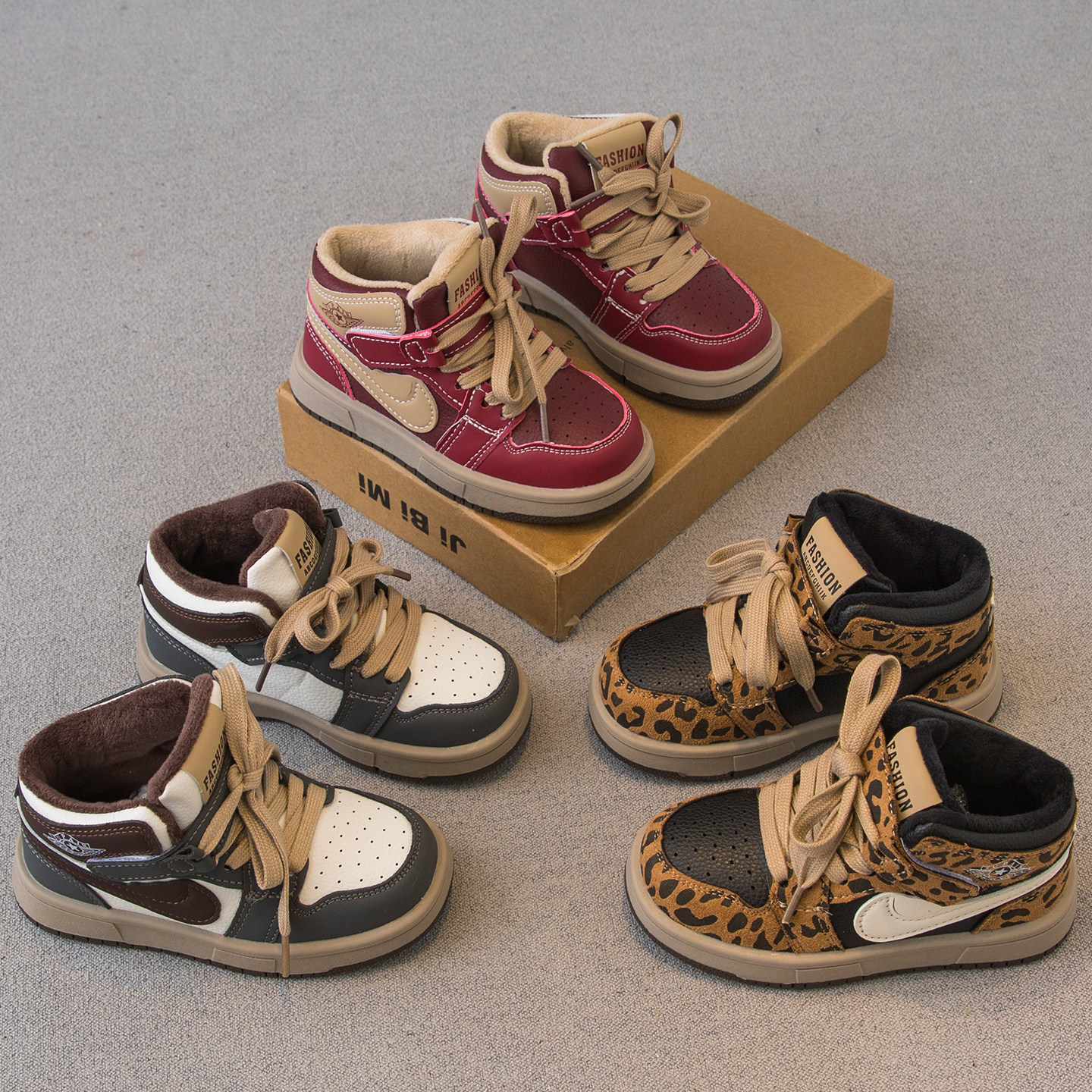 冬款儿童男女二棉加绒高帮板鞋