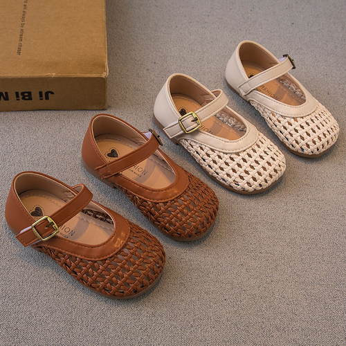 春秋款女童软底镂空皮鞋公主鞋