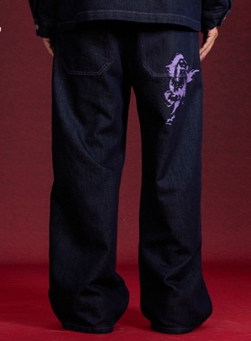 Gastation马年牛仔裤 骏马印花简约直筒原牛挺阔柔软百搭